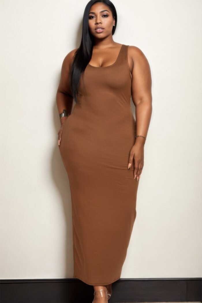 Plus size solid basic maxi dress
