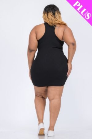 Plus Size Ribbed Split Neck Tank Mini Dress Plus Size Ribbed Split Neck Tank Mini Dress