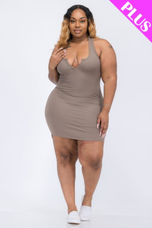 Plus Size Ribbed Split Neck Tank Mini Dress - Image 8