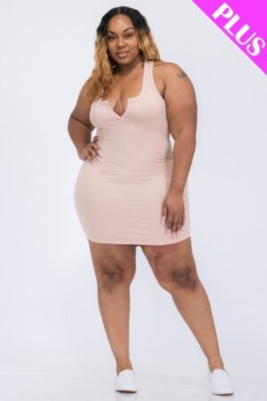 Plus Size Ribbed Split Neck Tank Mini Dress Plus Size Ribbed Split Neck Tank Mini Dress