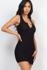 Ribbed Split Neck Tank Mini Dress - Image 3