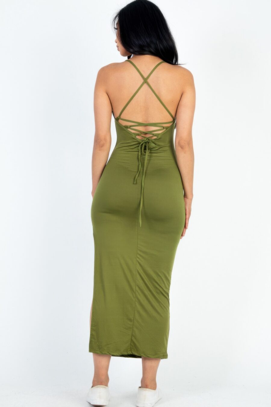 Crisscross back split thigh maxi dress