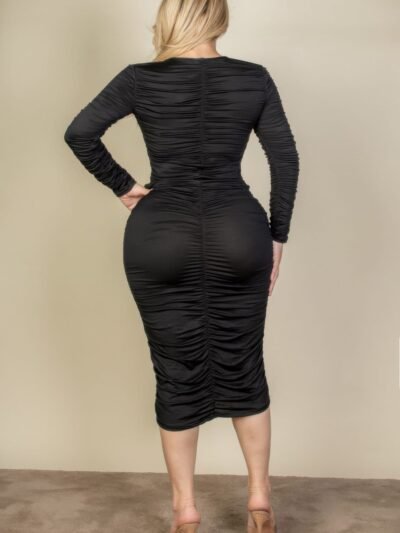 Plus Size Ruched Long Sleeve Midi Dress Plus Size Ruched Long Sleeve Midi Dress