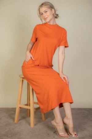 Soft and stretchy Side Pocket Tee Dress in Mango