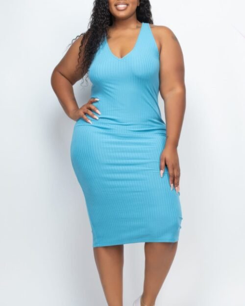 Plus Size Ribbed Sleeveless Bodycon Midi Dress
