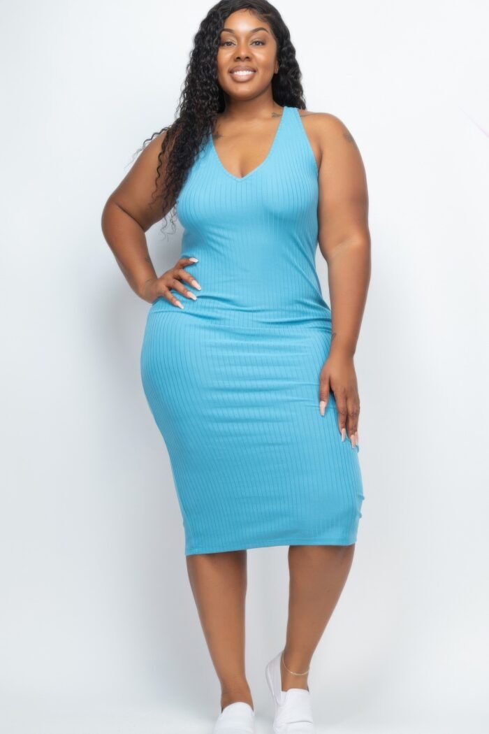Plus size ribbed sleeveless bodycon midi dress
