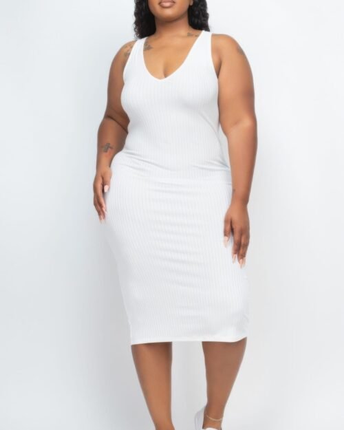 plus size ribbed sleeveless bodycon midi dress
