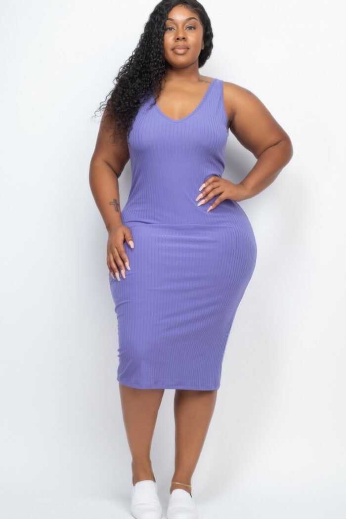 Plus size ribbed sleeveless bodycon midi dress