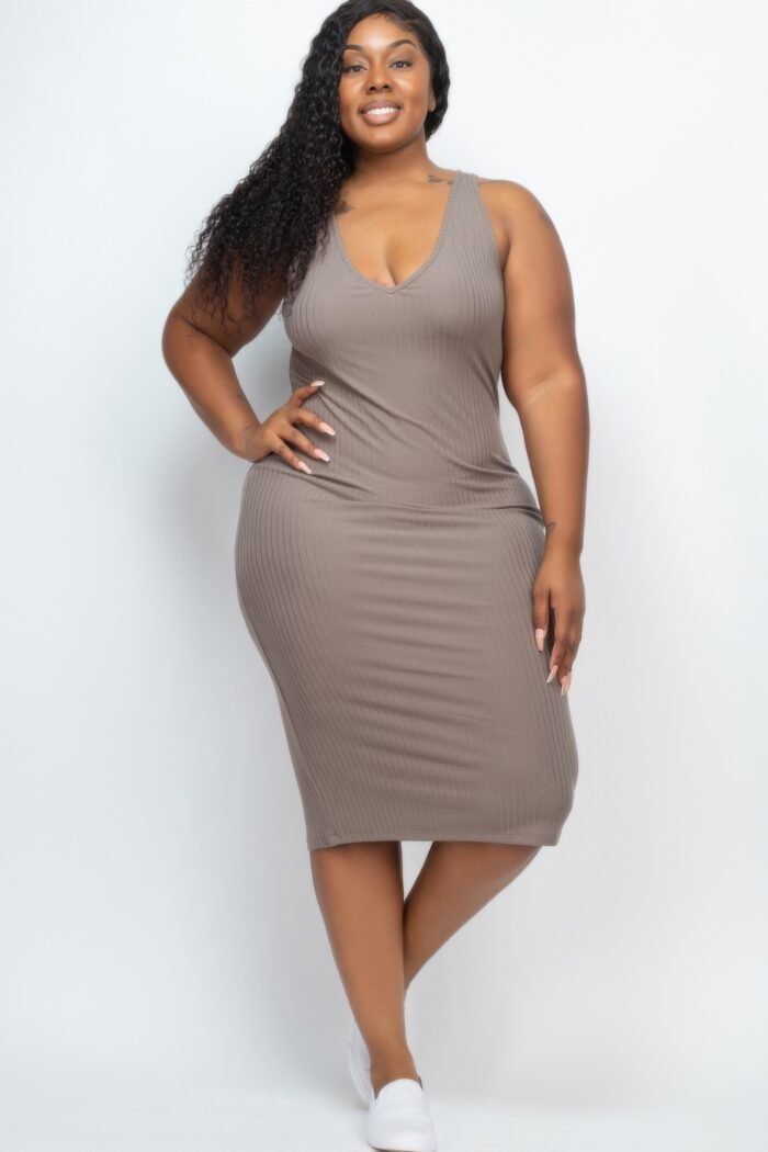 Plus size ribbed sleeveless bodycon midi dress