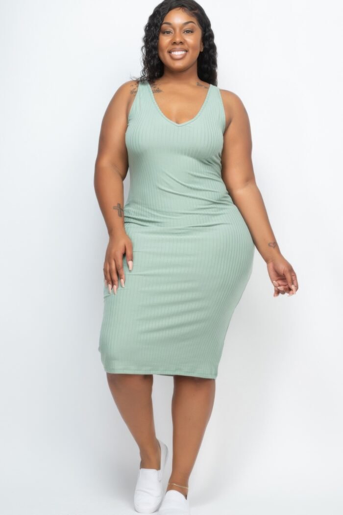 Plus size ribbed sleeveless bodycon midi dress