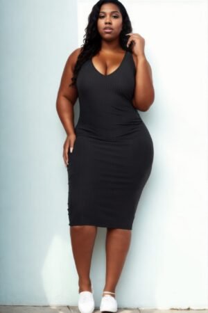 Plus Size Ribbed Sleeveless Bodycon Midi Dress