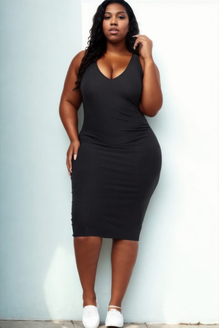 Plus size ribbed sleeveless bodycon midi dress