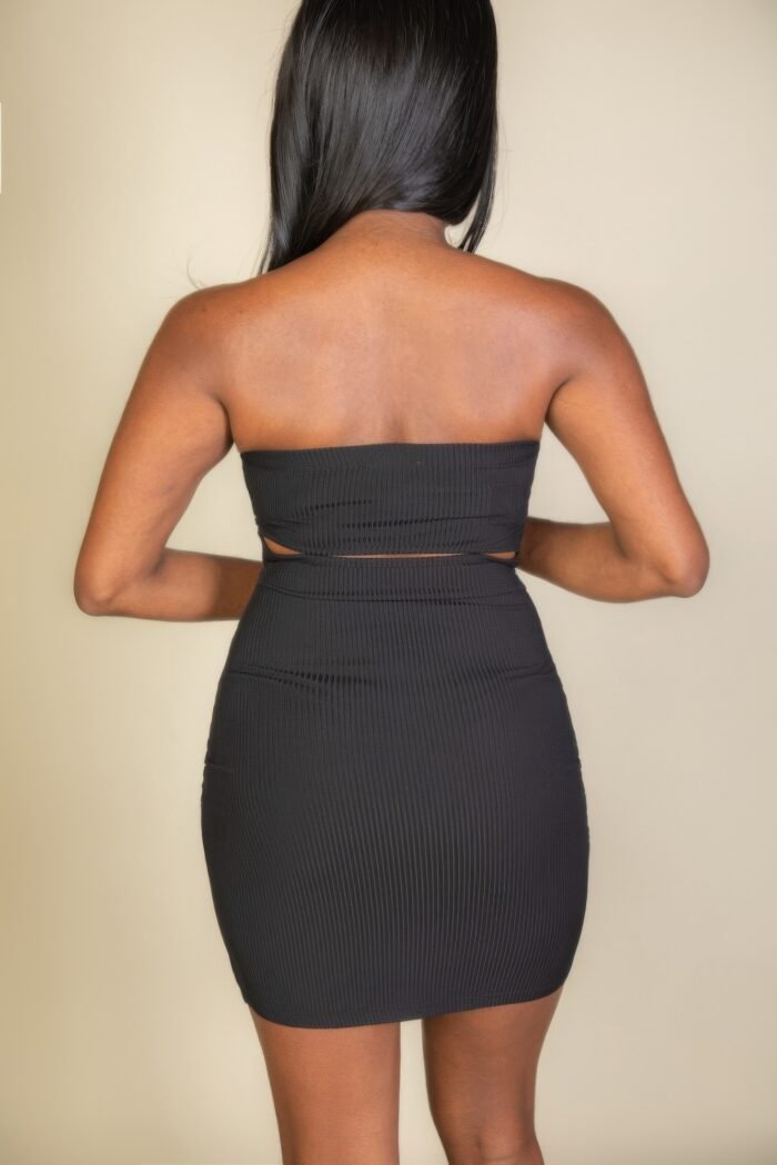 Ribbed bandeau cut out back mini bodycon dress