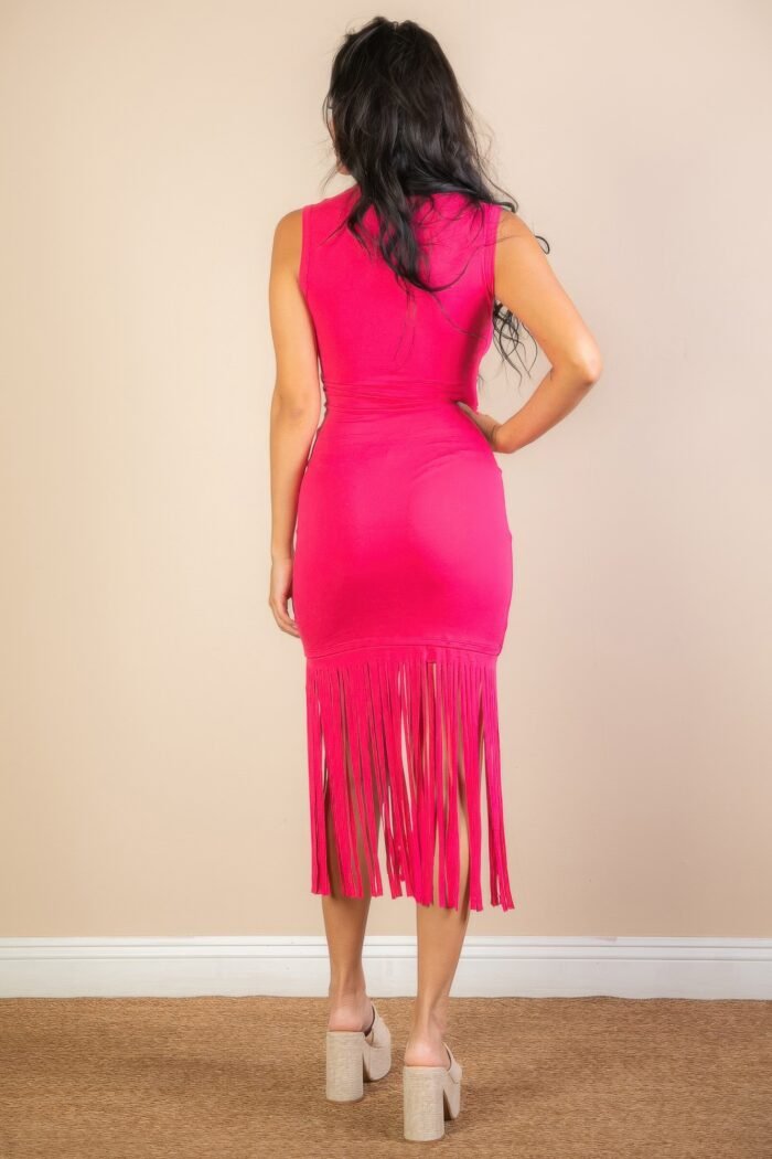 Sleeveless fringe midi dress