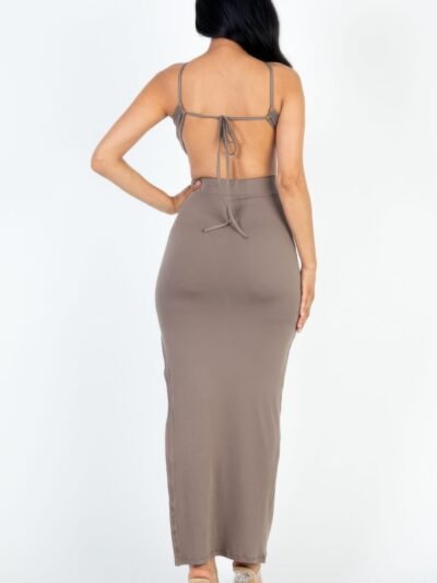 Tie Backless Split Thigh Maxi Dress Tie Backless Split Thigh Maxi Dress