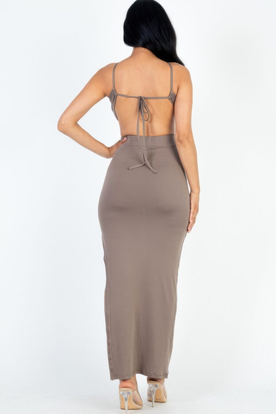 Tie backless split thigh maxi dress