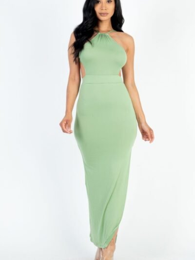 Tie Backless Split Thigh Maxi Dress Tie Backless Split Thigh Maxi Dress