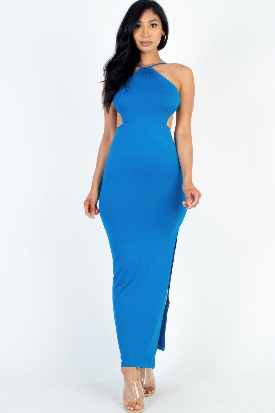 Tie backless split thigh maxi dress