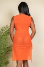 Mesh Ruched Drawstring Side Midi Dress - Image 5