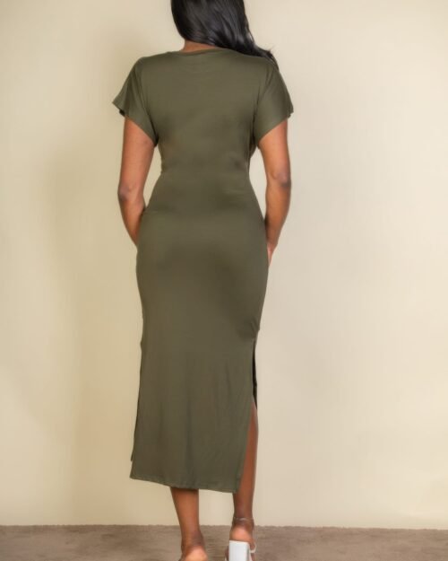 tie front short sleeve side slit dress