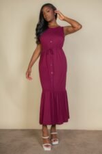 Button Front Tie Waist Sleeveless Maxi Dress - Image 2
