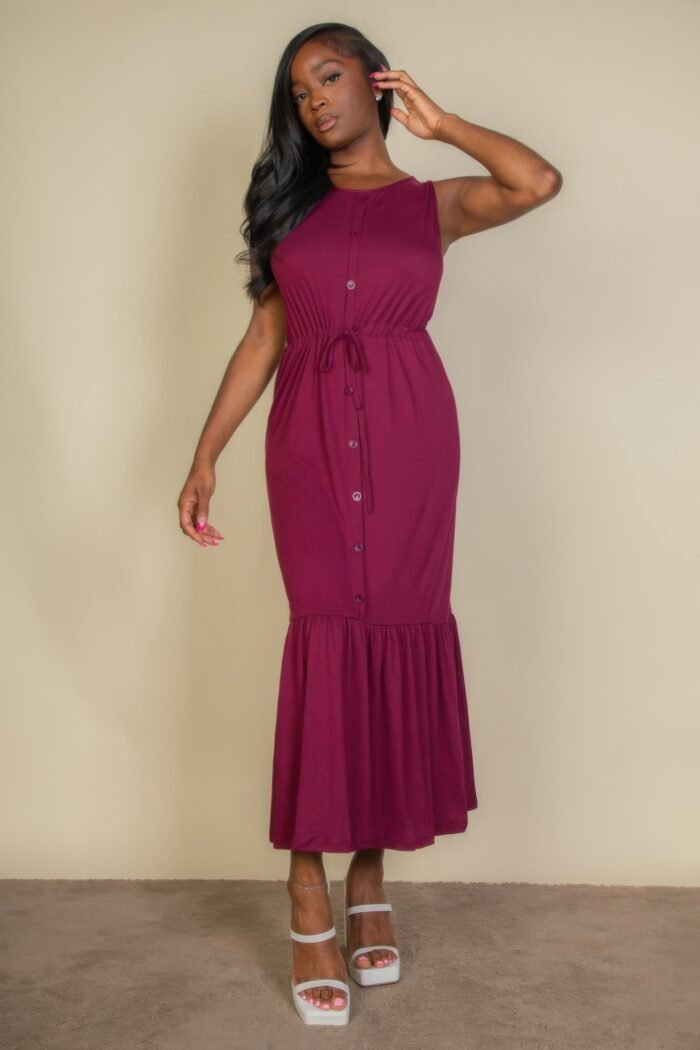 Button front tie waist sleeveless maxi dress - image 2
