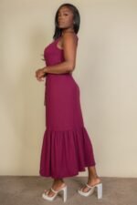 Button Front Tie Waist Sleeveless Maxi Dress - Image 3