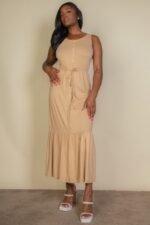 Button Front Tie Waist Sleeveless Maxi Dress - Image 5