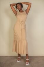 Button Front Tie Waist Sleeveless Maxi Dress - Image 6