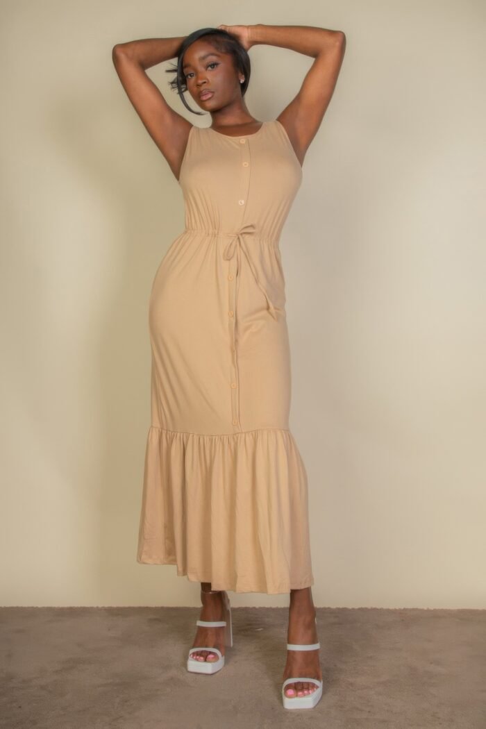 Button front tie waist sleeveless maxi dress - image 6