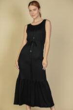 Button Front Tie Waist Sleeveless Maxi Dress - Image 9