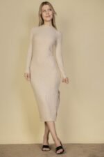 Sweater-knit Fuzzy Mock Neck Split Thigh Dress - Image 2