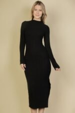 Sweater-knit Fuzzy Mock Neck Split Thigh Dress - Image 7