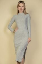 Sweater-knit Fuzzy Mock Neck Split Thigh Dress - Image 8