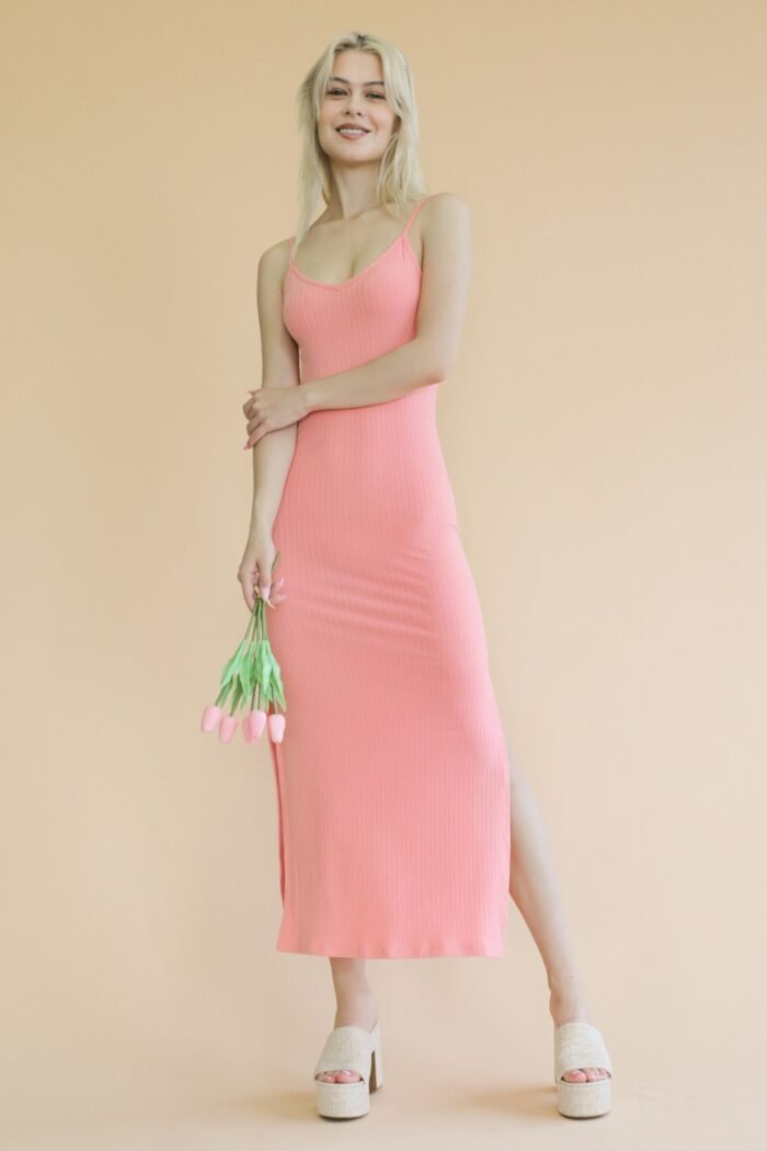 Ribbed side slit long cami dress - image 9