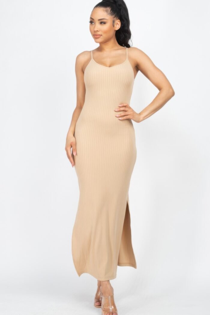 Ribbed side slit long cami dress - image 12