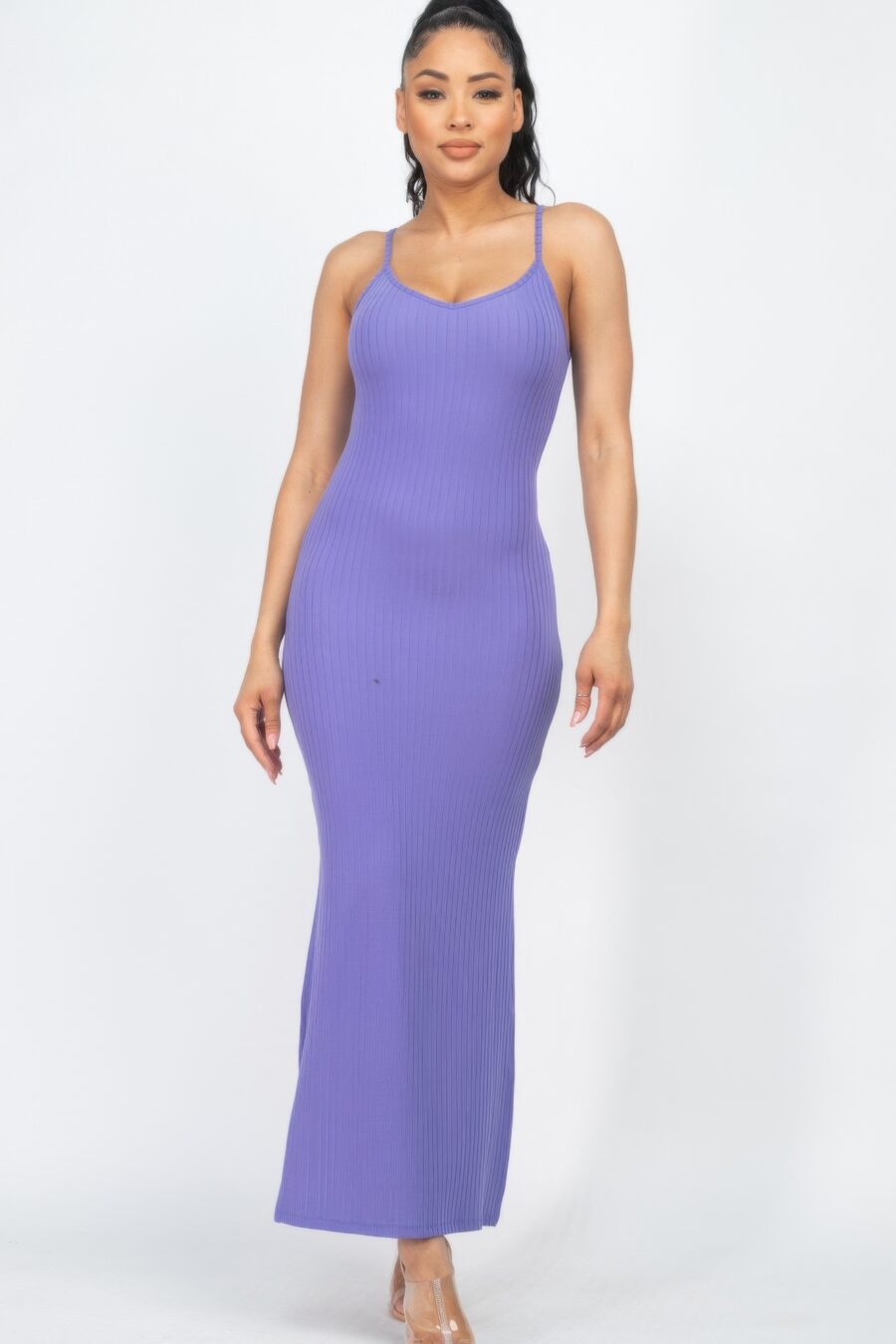 Ribbed side slit long cami dress