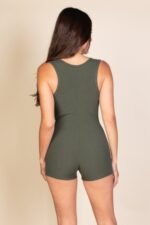 Solid Ribbed Slit Neckline Sleeveless Romper - Image 6