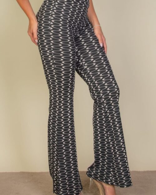wavy print high waist flare pants