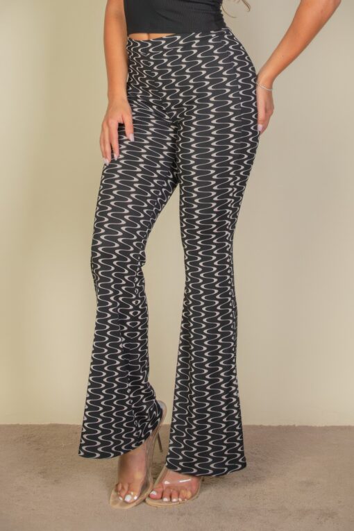 Wavy Print High Waist Flare Pants - Image 5