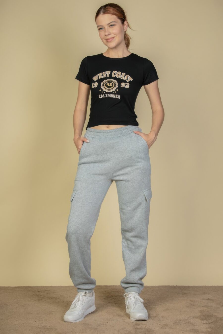 Side pocket drawstring waist sweatpants