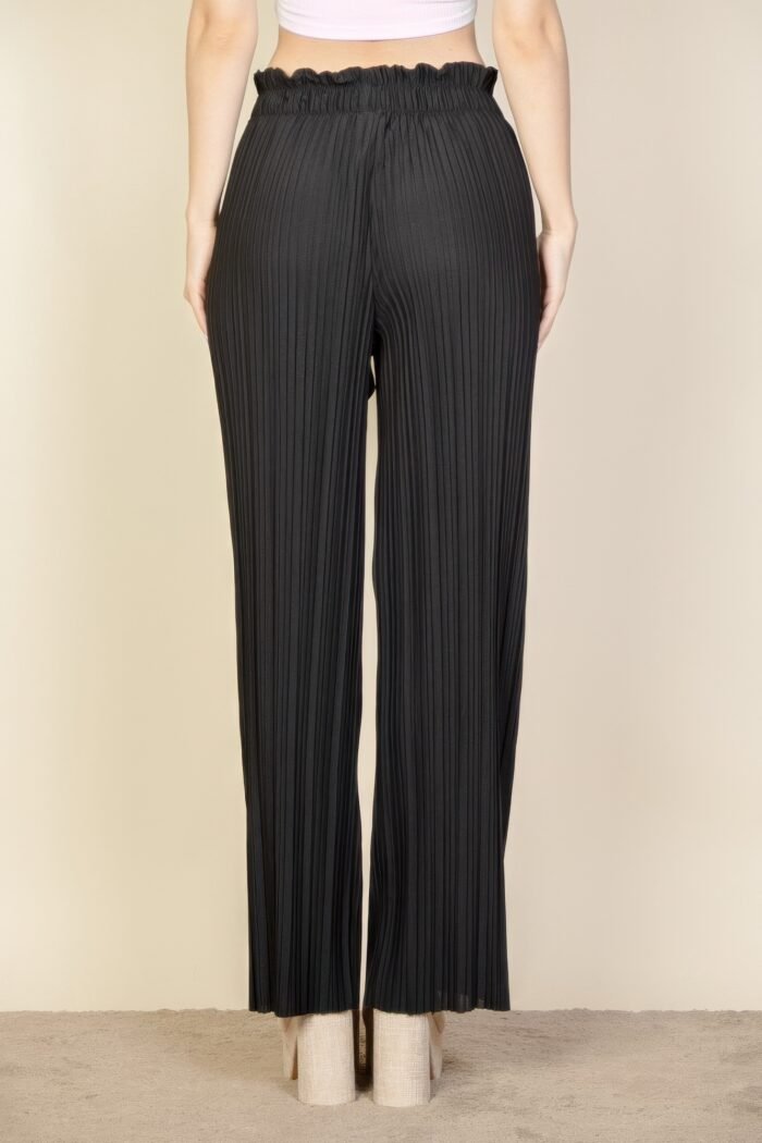 Pleated stretch crepe pull-on wide leg tie front pants