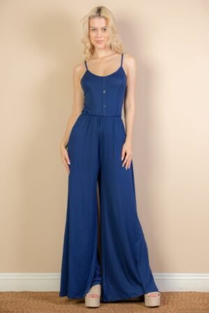 Button Front Wide Leg Jumpsuit