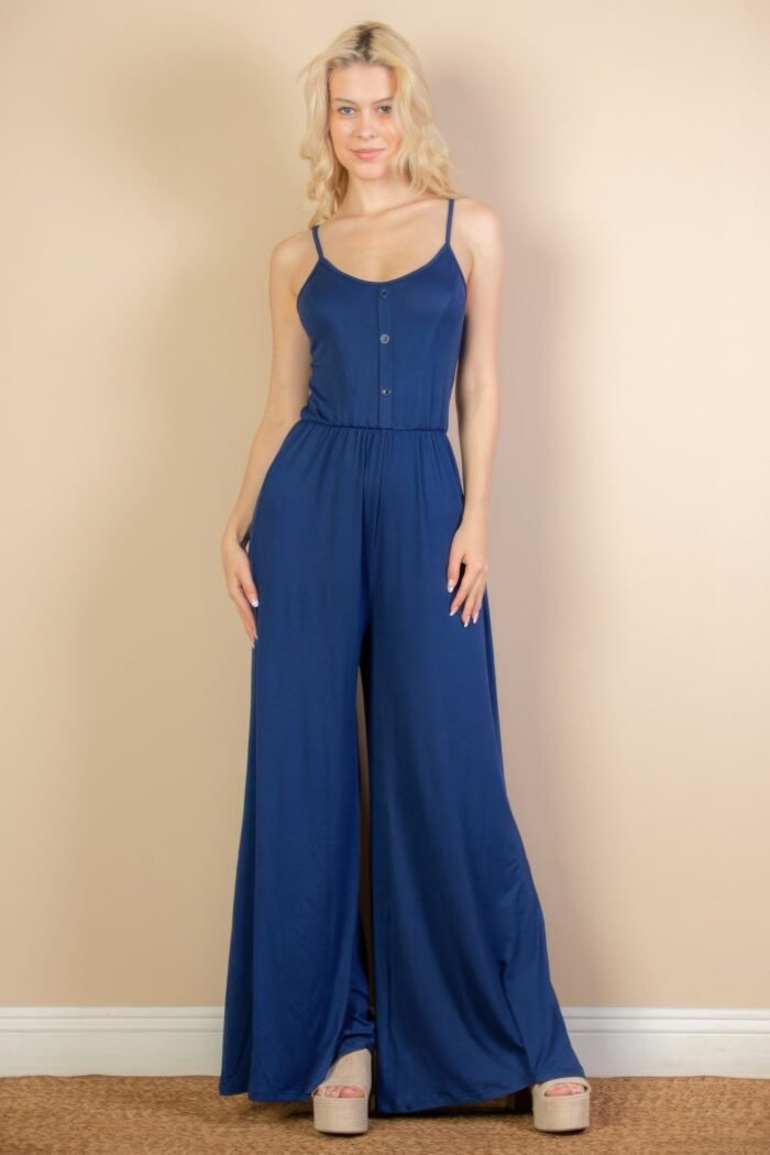Button front wide leg jumpsuit - image 6