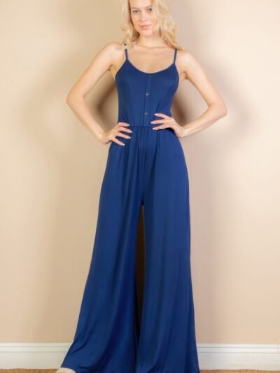 Button Front Wide Leg Jumpsuit