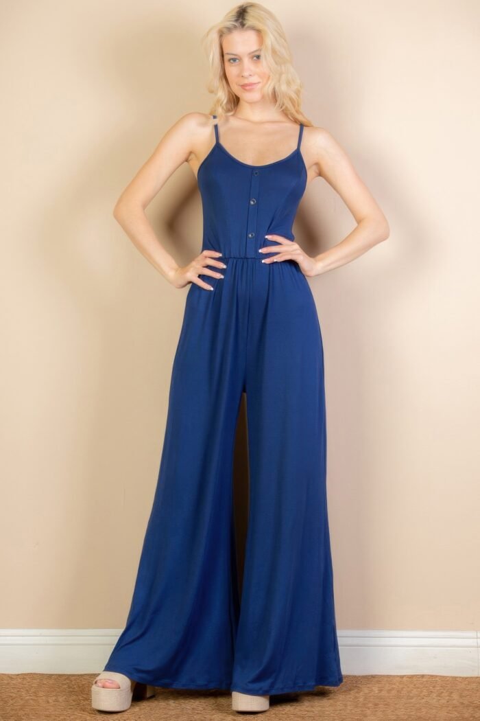 Button front wide leg jumpsuit - image 7