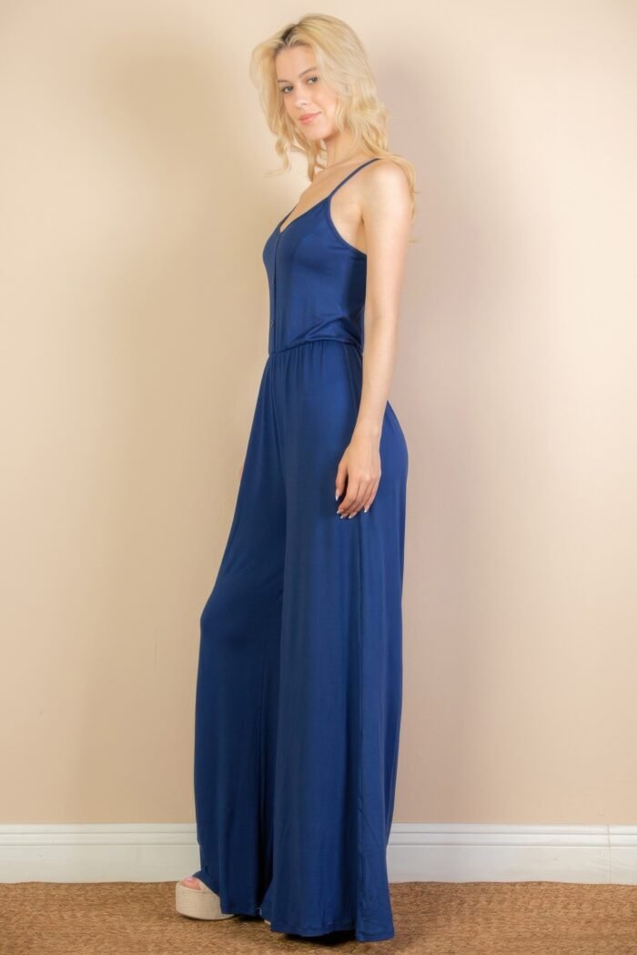 Button front wide leg jumpsuit - image 8