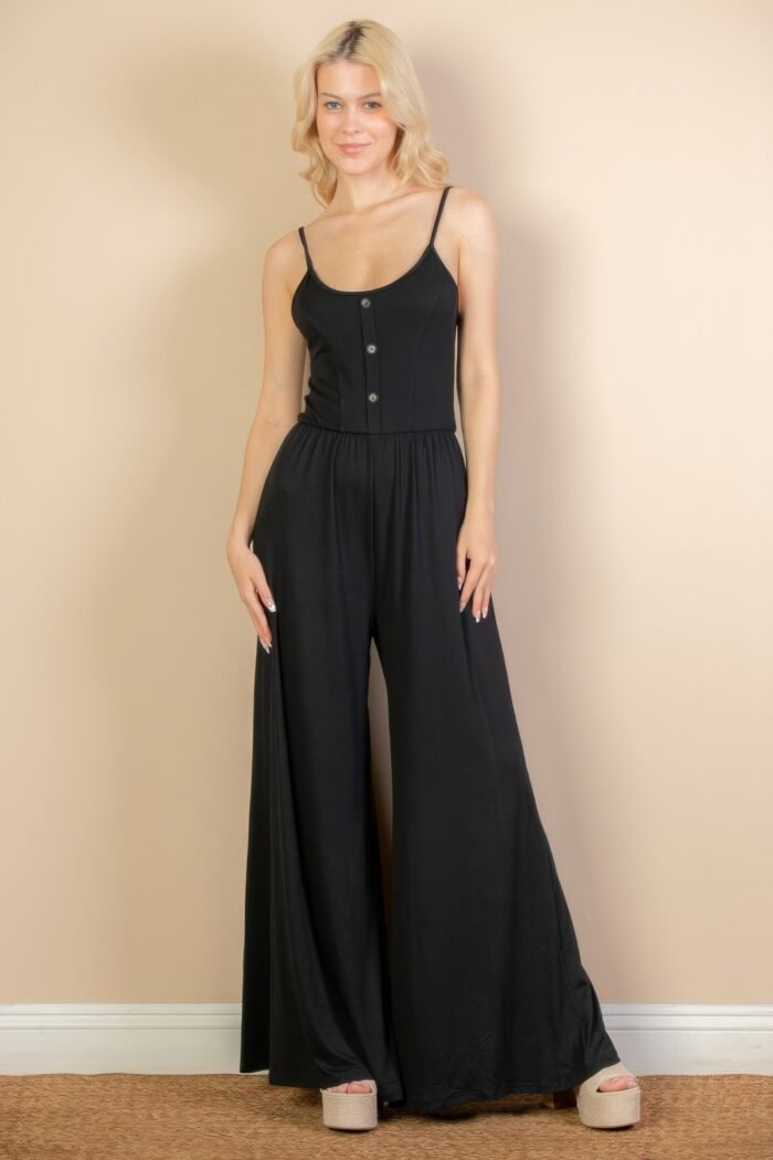 Button front wide leg jumpsuit - image 11
