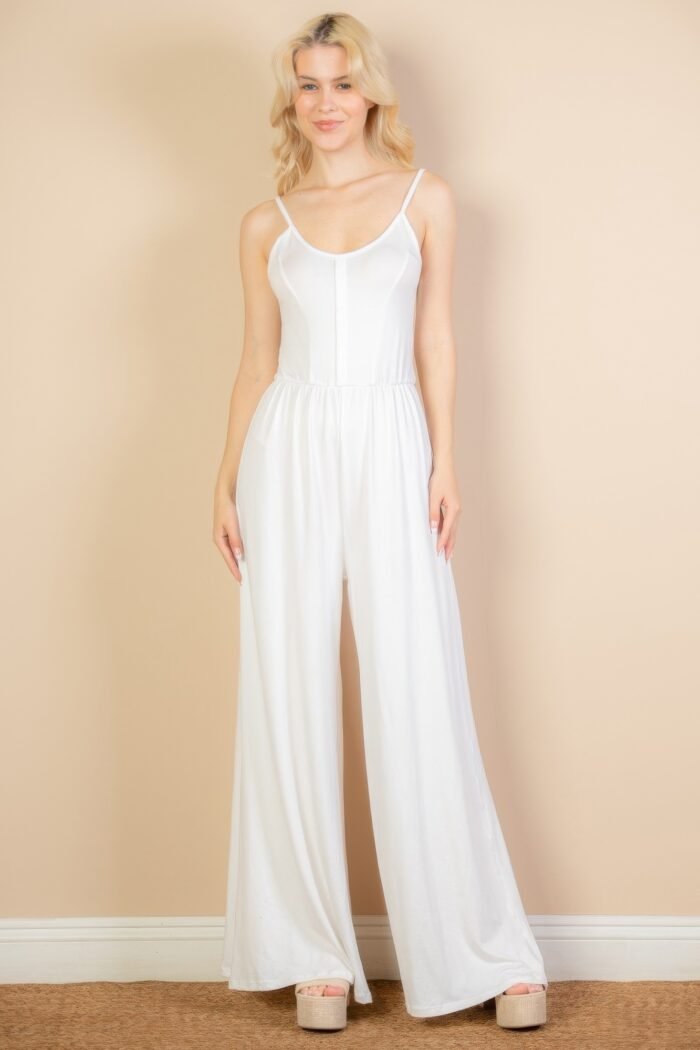 Button front wide leg jumpsuit - image 12