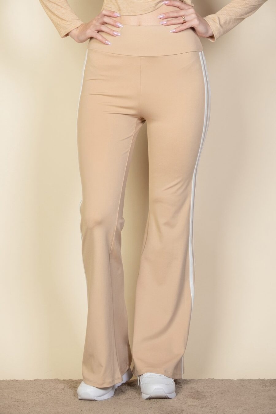 Contrast side stripe flare pants